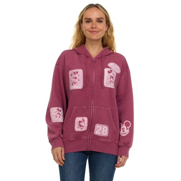 Disney Tops - NEW NWT Pinkish Red Sz XS Multi-Patch MICKEY & MINNIE MOUSE Hooded Jacket DISNEY